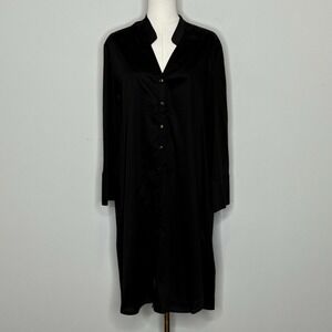 Harshman Toula Tunic Dress Black Button Cotton Shirt Dress Womens Medium